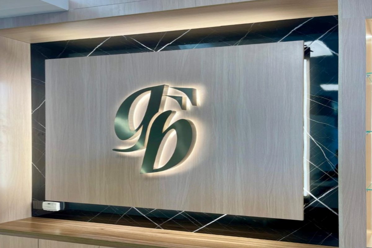 Backlit Reception Sign made of stainless steel
