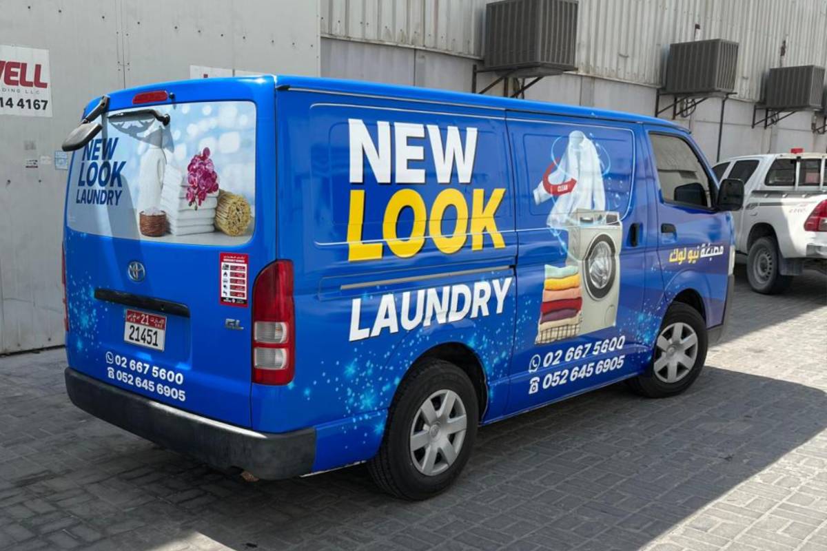 Full van branding for a laundry business in Abu Dhabi