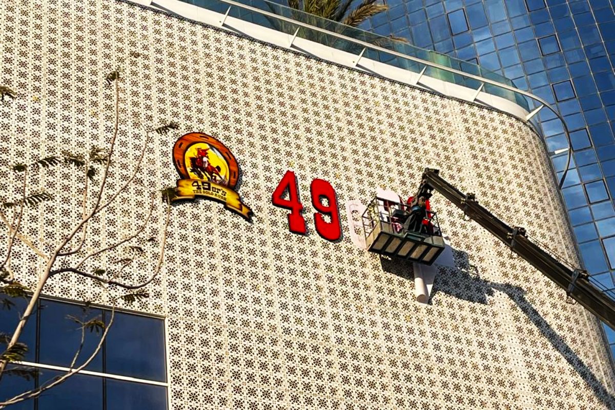 Outdoor Facade 3D Letters installation process for 49er's In Al Reem Abu Dhabi