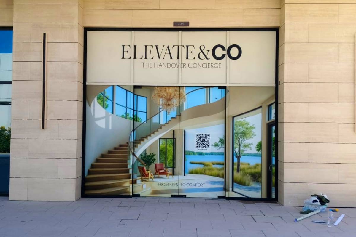 Printed Storefront window Sticker for Elevate & Co Abu Dhabi