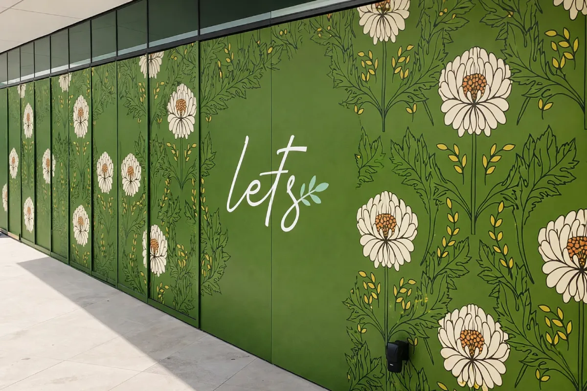 Printed shopfront window graphics for let's cafe fit out at al Qana in Abu Dhabi