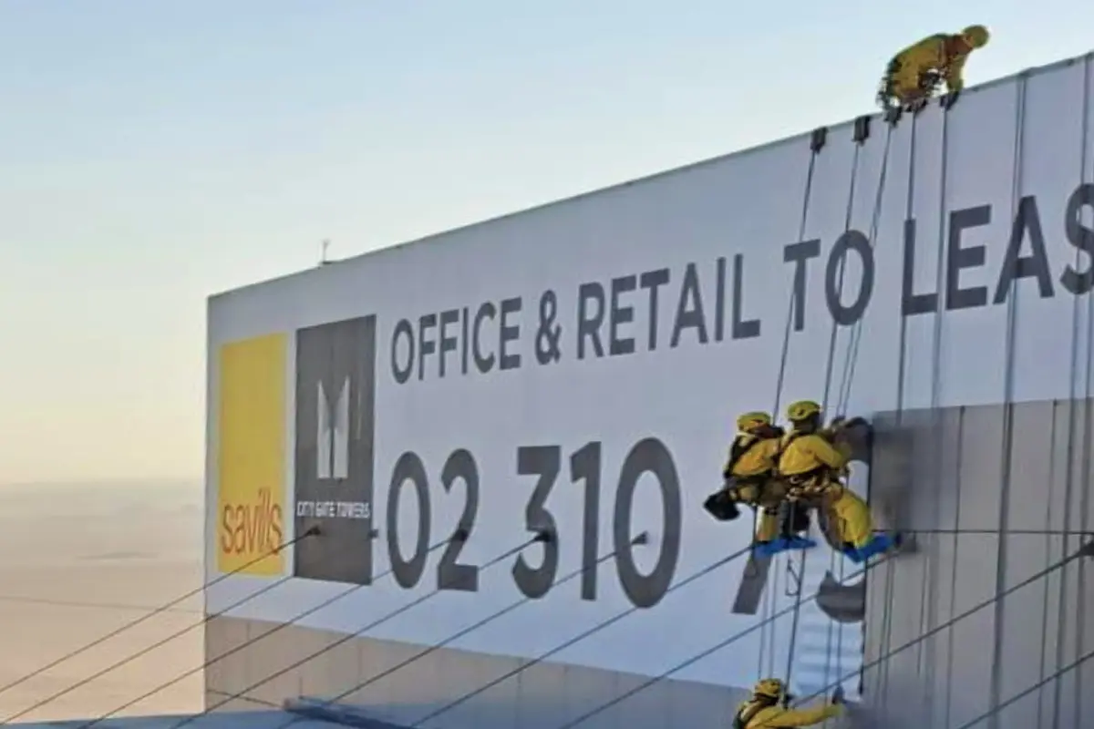 Building Facade Stickers installed using certified rope access